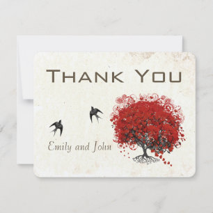 Tarjeta De Agradecimiento Boda del árbol de hoja de corazón rojo