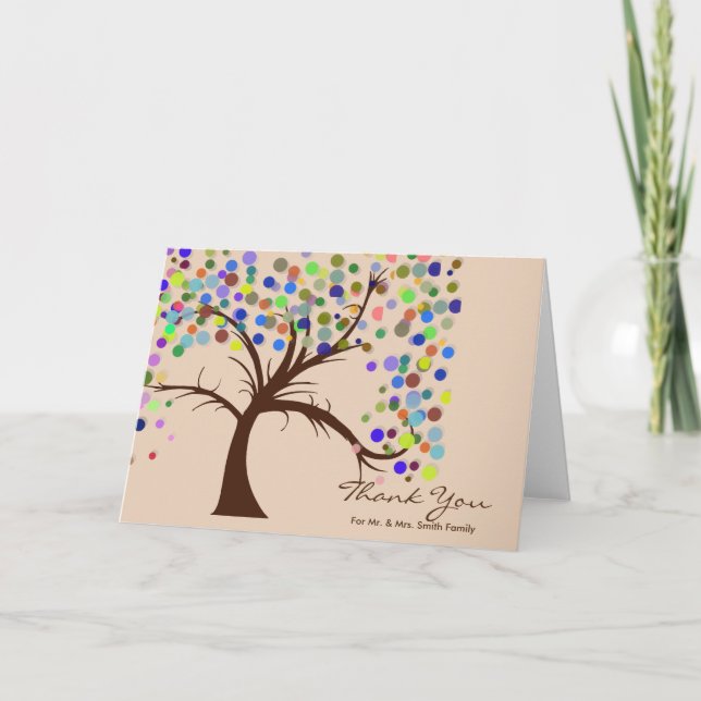 Tarjeta De Agradecimiento Boda del Árbol de puntos de Polka otoño gracias (Anverso)