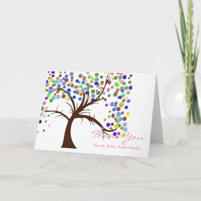 Tarjeta De Agradecimiento Boda del Árbol de puntos de Polka otoño gracias (Anverso)