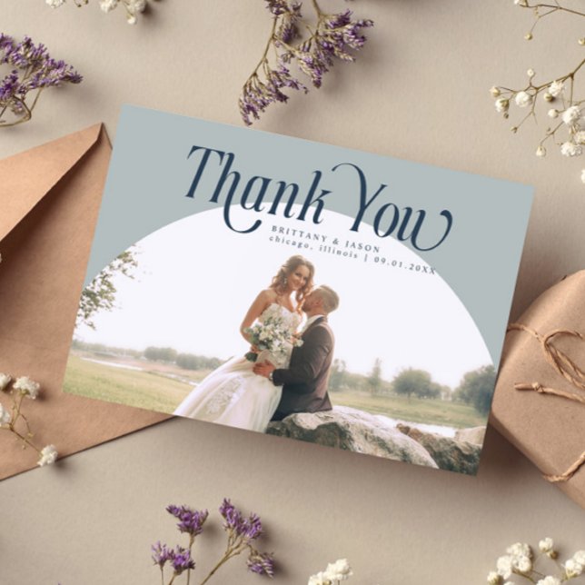 Tarjeta De Agradecimiento Boda del arco azul de pizarra Gracias (Subido por el creador)