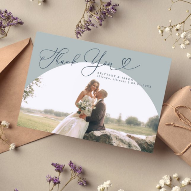 Tarjeta De Agradecimiento Boda del arco azul de pizarra Gracias guión (Subido por el creador)