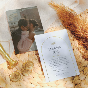 Tarjeta De Agradecimiento Boda del Arco de Oro minimalista Foto Gracias