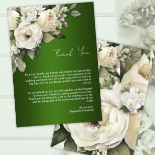 Tarjeta De Agradecimiento Boda del Boho Emerald Green y de las rosas blancas