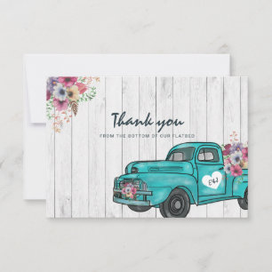 Tarjeta De Agradecimiento Boda del Camión Verde azulado Boho de la Madera Ru