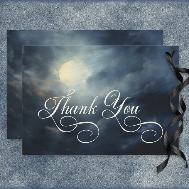 Tarjeta De Agradecimiento Boda del cielo gótico oscuro de luna llena (Dark Gothic Full Moon Night Sky Wedding Thank You Card)