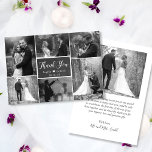 Tarjeta De Agradecimiento Boda del Collage Rústico del Collage Blanco Negro<br><div class="desc">Moderno y rústico Chalkboard Boda de guiones con letras en blanco y negro 6 Bodas multiCollage de fotos Gracias Tarjetas baratas. Elegante plantilla de tarjeta de agradecimiento boda con seis (6) fotos en la parte delantera (filtro blanco negro usado) y una (1) foto en la parte posterior. Con el texto...</div>