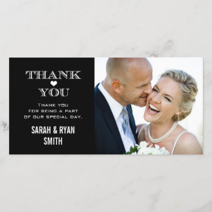 Tarjeta De Agradecimiento Boda del corazón blanco y negro. Foto gracias a la