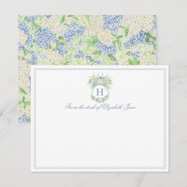 Tarjeta De Agradecimiento Boda del Escudo de hidrangea azul y blanca (Anverso / Reverso)