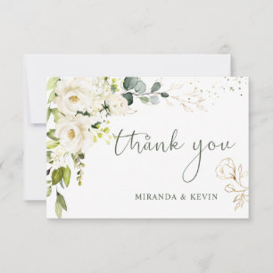 Tarjeta De Agradecimiento Boda del follaje verde de rosas blancas gracias