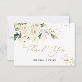 Tarjeta De Agradecimiento Boda del follaje verde de rosas blancas gracias