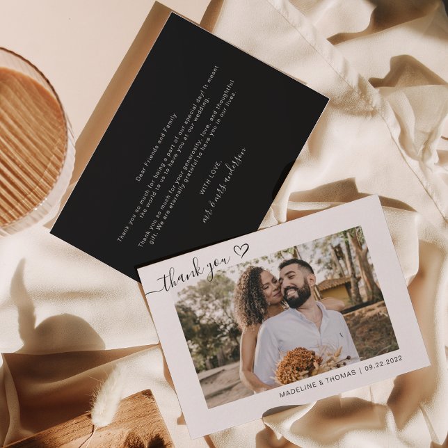 Tarjeta De Agradecimiento Boda del guión gráfico simple del Boho negro otoño (Subido por el creador)