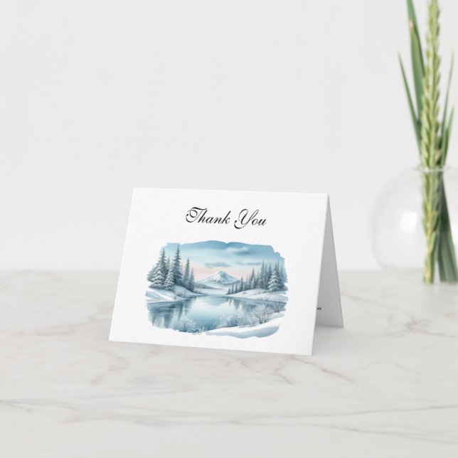 Tarjeta De Agradecimiento Boda del Lago de Invierno Snowy Mountain (Anverso)
