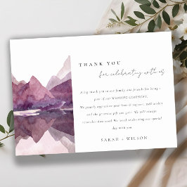 Tarjeta De Agradecimiento Boda del lago Purple Lilac Watercolor Mountain