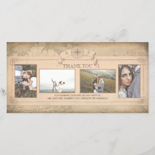 Tarjeta De Agradecimiento Boda del mapa del mundo del vintage la vieja le