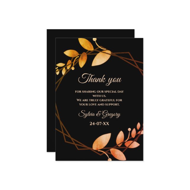 Tarjeta De Agradecimiento Boda del marco botánico de oro de Boho otoño (Anverso/Reverso In Situ)