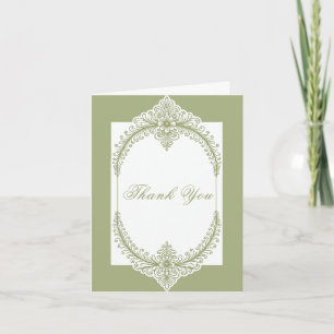 Tarjeta De Agradecimiento Boda del marco florido de Olive Green French