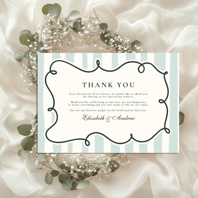 Tarjeta De Agradecimiento Boda del marco ondulado del doodle verde (Subido por el creador)