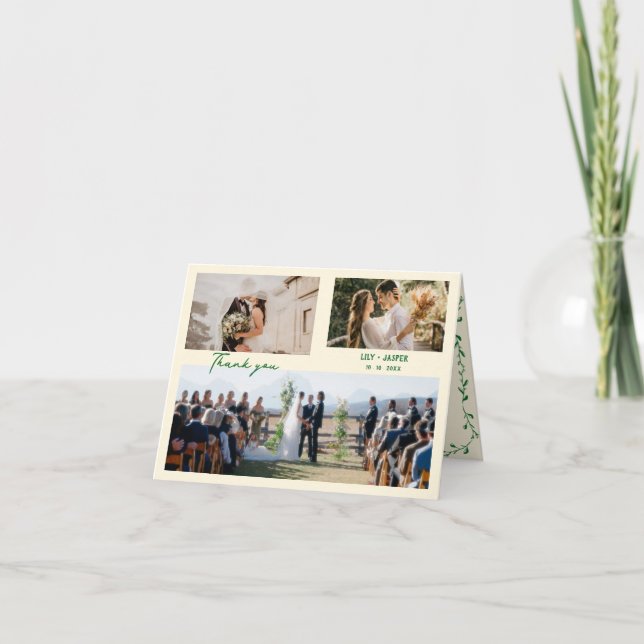Tarjeta De Agradecimiento Boda del Mediterráneo Verde caprichoso (Anverso)