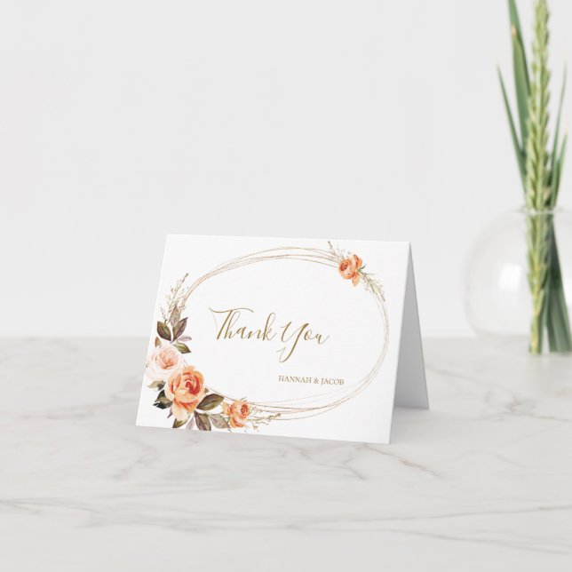 Tarjeta De Agradecimiento Boda del Naranja de Boho Fall Floral (Anverso)