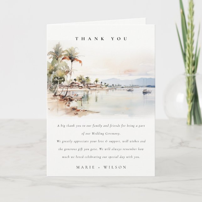 Tarjeta De Agradecimiento Boda del paisaje acuático de Montego Bay Jamaica (Anverso)