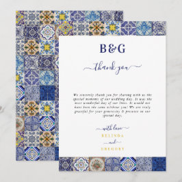 Tarjeta De Agradecimiento Boda del patrón de mosaicos portugués mediterráneo