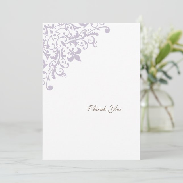 Tarjeta De Agradecimiento Boda del patrón Regencia Francesa Morada Fleur de  (Anverso de pie)