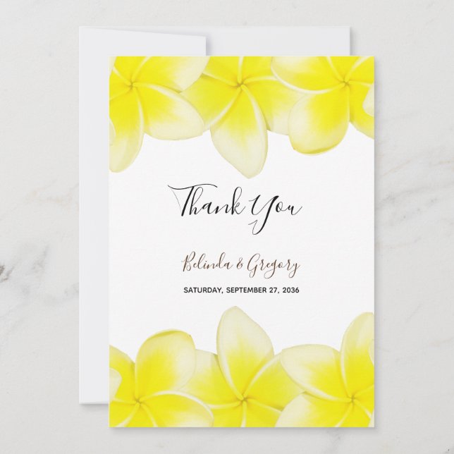 Tarjeta De Agradecimiento Boda del Plumeria Frangipani amarillo (Reverso)