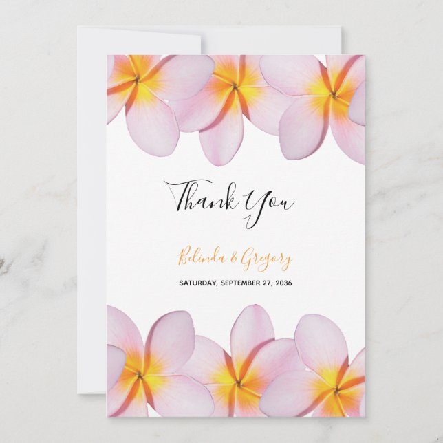 Tarjeta De Agradecimiento Boda del Plumeria Frangipani Rosa (Reverso)