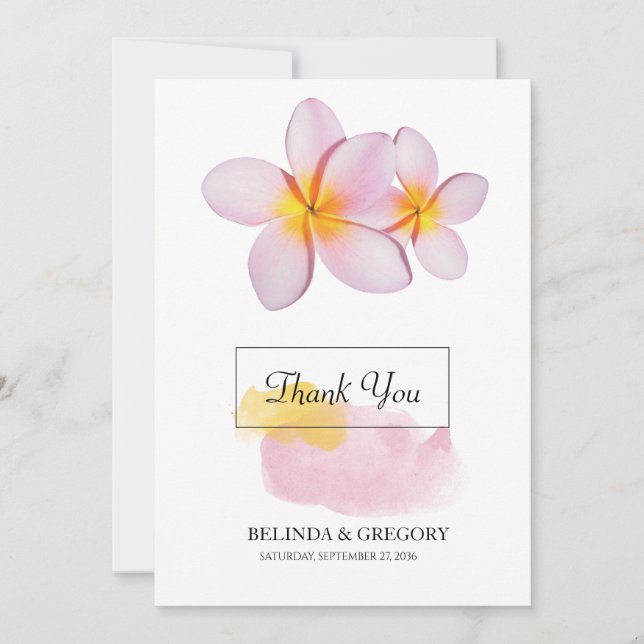 Tarjeta De Agradecimiento Boda del Plumeria Frangipani Tropical (Anverso)