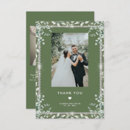 Tarjeta De Agradecimiento Boda del Purpurina del Eucalipto Verde Sage