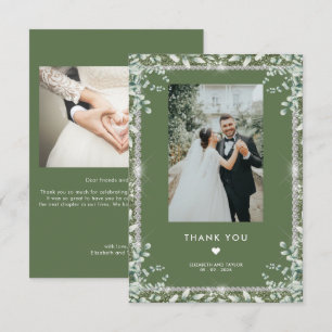 Tarjeta De Agradecimiento Boda del Purpurina del Eucalipto Verde Sage