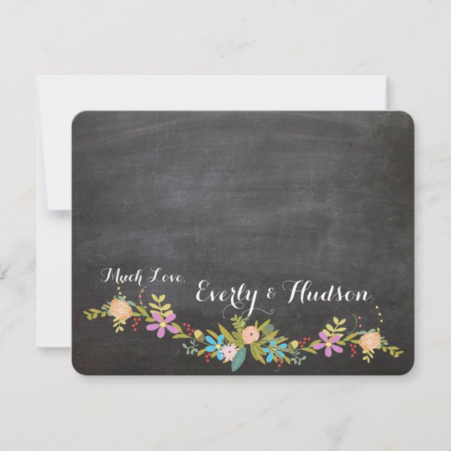 Tarjeta De Agradecimiento Boda del Rustic Floral Garland Chalkboard (Anverso)