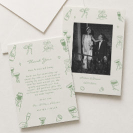 Tarjeta De Agradecimiento Boda Dibujada a Mano con Foto Verde