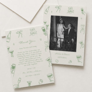 Tarjeta De Agradecimiento Boda Dibujada a Mano con Foto Verde