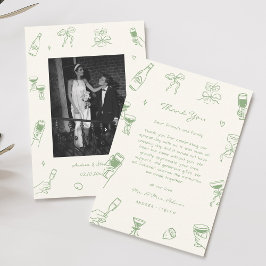 Tarjeta De Agradecimiento Boda dibujado con mano verde