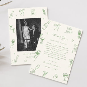 Tarjeta De Agradecimiento Boda dibujado con mano verde