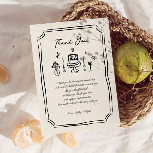 Tarjeta De Agradecimiento Boda Divertida Caprichosa Dibujada a Mano