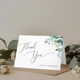 Tarjeta De Agradecimiento Boda Doblada de Vegetación de Eucalipto Acuarela
