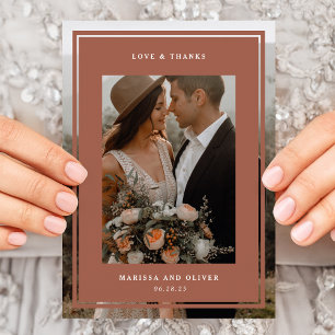 Tarjeta De Agradecimiento Boda doblado de foto enmarcada minimalista