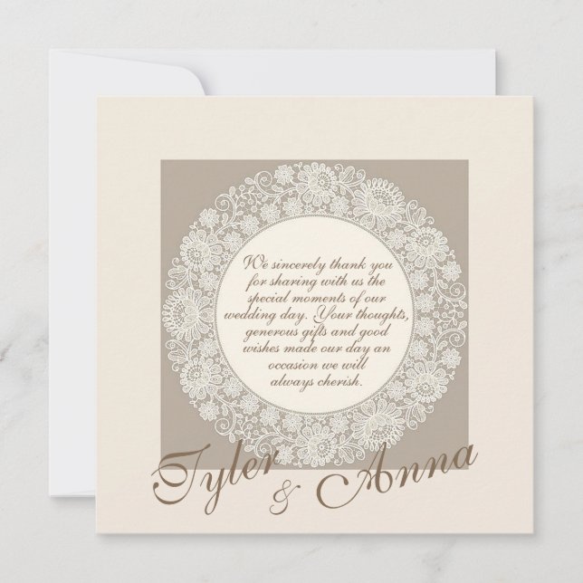 Tarjeta De Agradecimiento Boda Doily Boda (Anverso)