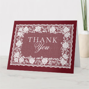 Tarjeta De Agradecimiento Boda Doliy Lace Burgundy Old Money