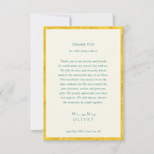 Tarjeta De Agradecimiento Boda dorado amarillo