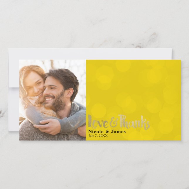 Tarjeta De Agradecimiento Boda dorado amarillo foto amor y gracias (Anverso)