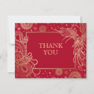 Tarjeta De Agradecimiento Boda Dragón Fénix Chino
