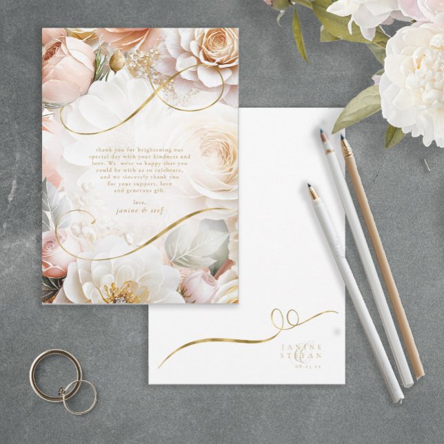 Tarjeta De Agradecimiento Boda Drama Floral Gracias Blanco ID1022 (Subido por el creador)