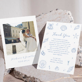 Tarjeta De Agradecimiento Boda Dusty Blue Coastal Beach con mano