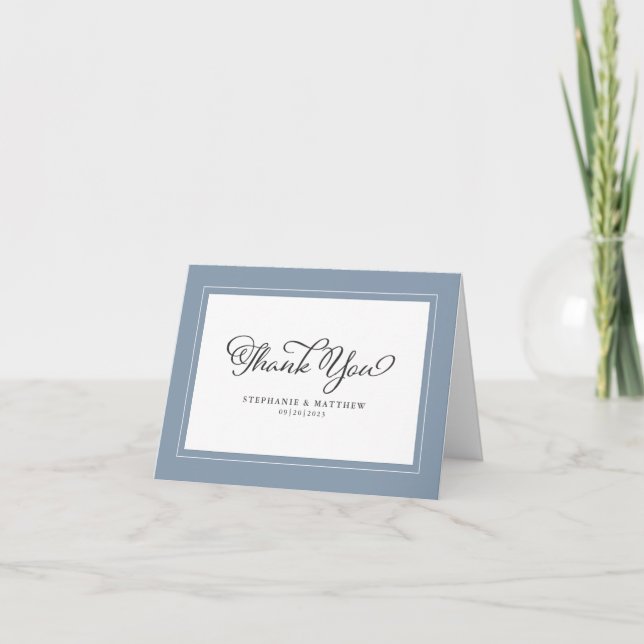 Tarjeta De Agradecimiento Boda Dusty Blue Modern Moda Fronteras (Anverso)