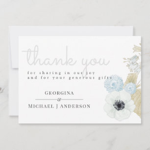Tarjeta De Agradecimiento Boda ECONÓMICA Anémona Azul Polvo Blanco y Azul Ma