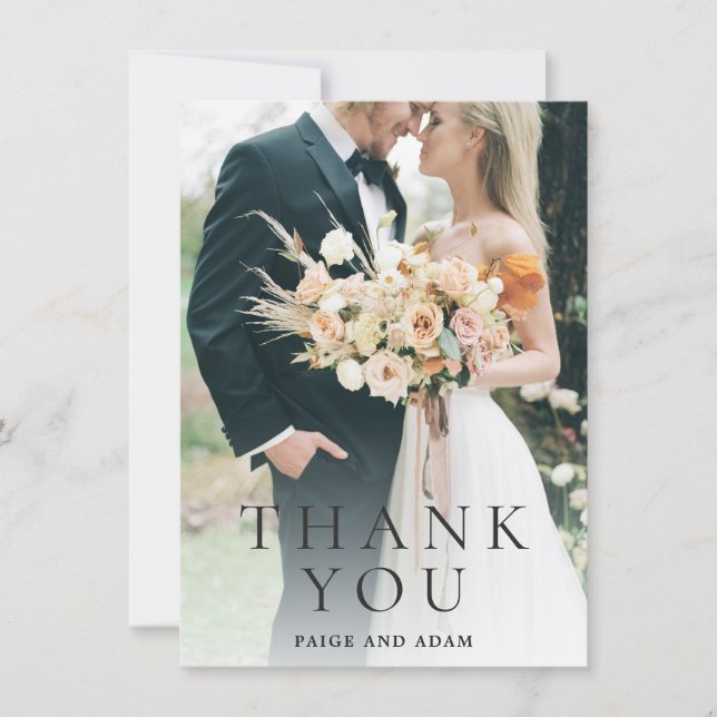 Tarjeta De Agradecimiento Boda Editorial de Foto Moderna (Anverso)