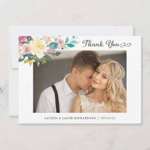 Tarjeta De Agradecimiento Boda el   simple floral moderna de dos fotos